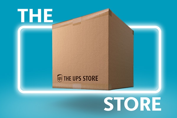 The UPS Store box in front of a glowing white square